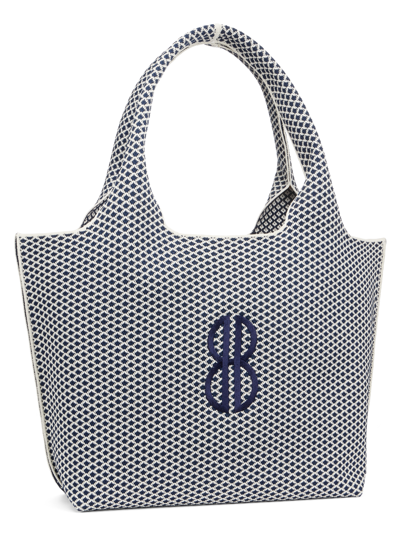 Sutton City Tote - Navy Diamond Monogram seen from the other front