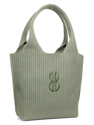 Sutton City Tote - Sage Stripe Monogram seen from the other front