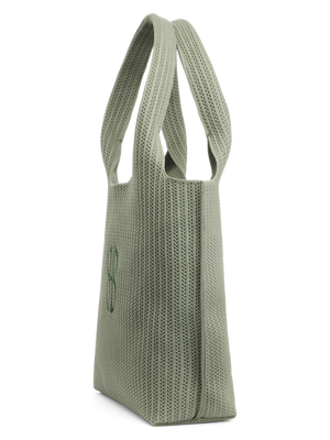 Sutton City Tote - Sage Stripe Monogram seen from the side