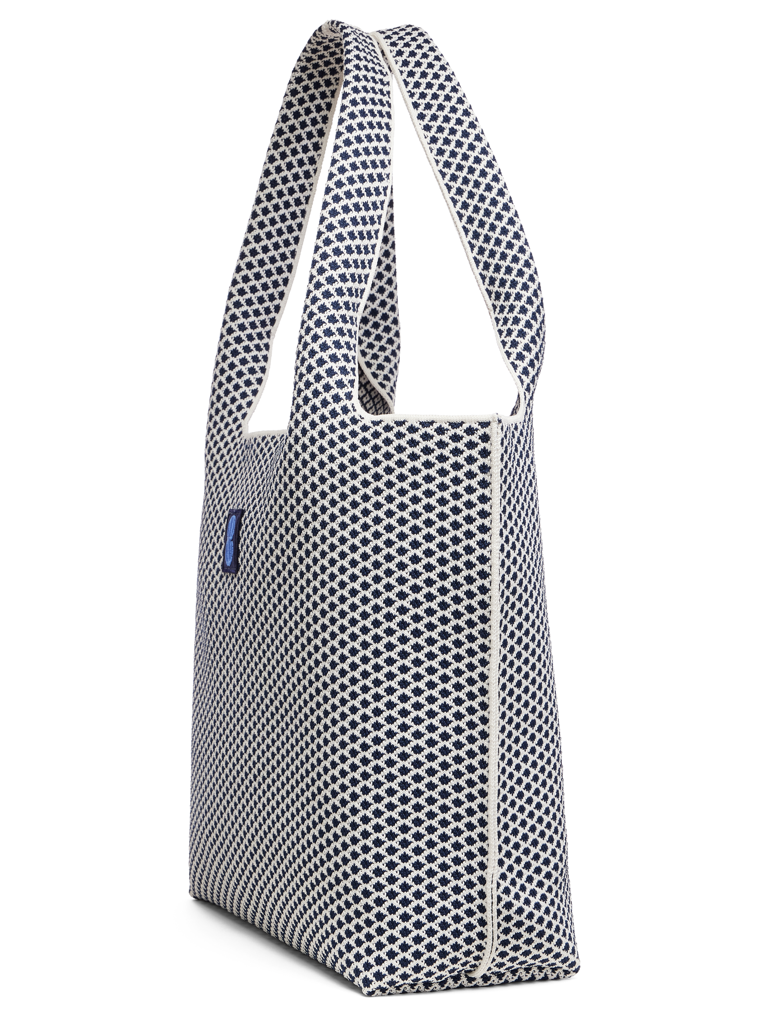 Navy Diamond tote seen from the side