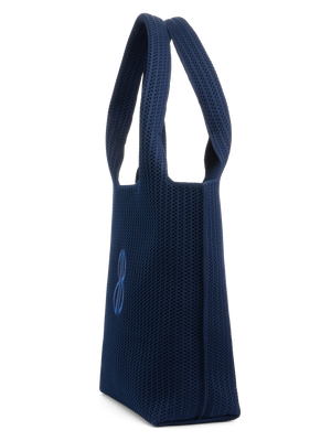 Sutton City Tote - Navy Stripe Monogram seen from the side