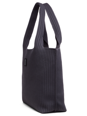 Charcoal Stripe tote seen from the side