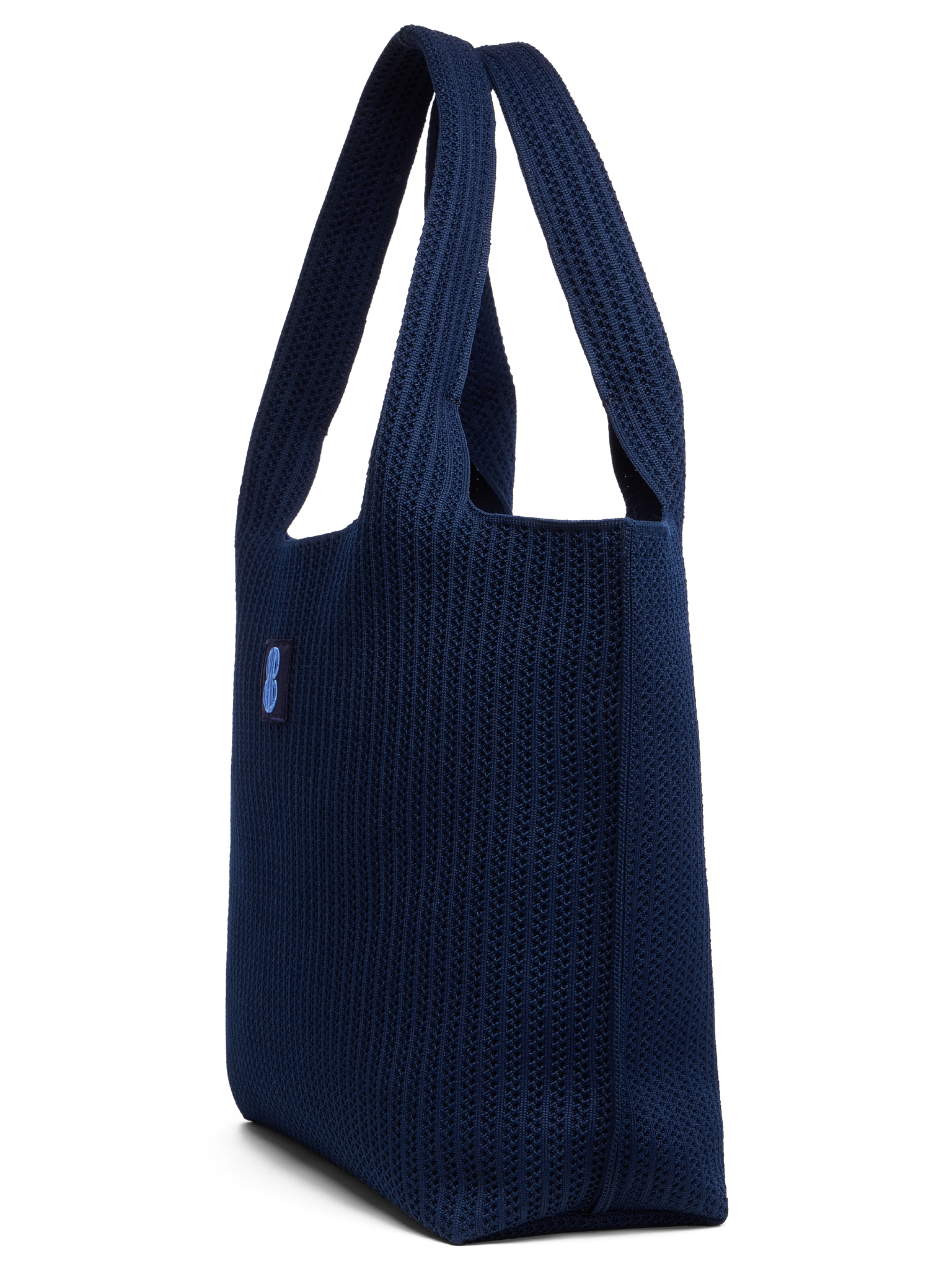 Navy Stripe tote seen from the side