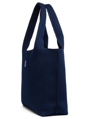 Navy Stripe tote seen from the side