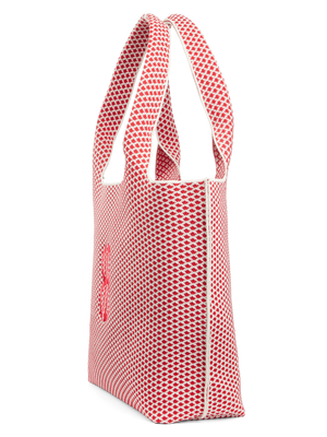 Sutton City Tote - Red Diamond Monogram seen the side