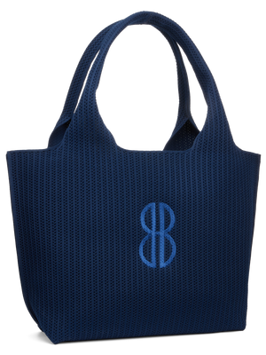 Sutton City Tote - Navy Stripe Monogram seen from the other front