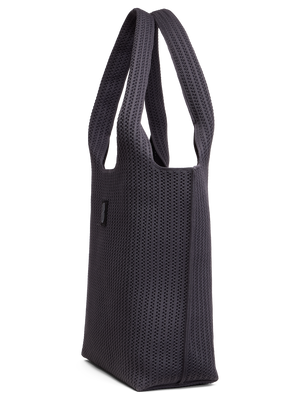 Charcoal Stripe Tote seen from the side