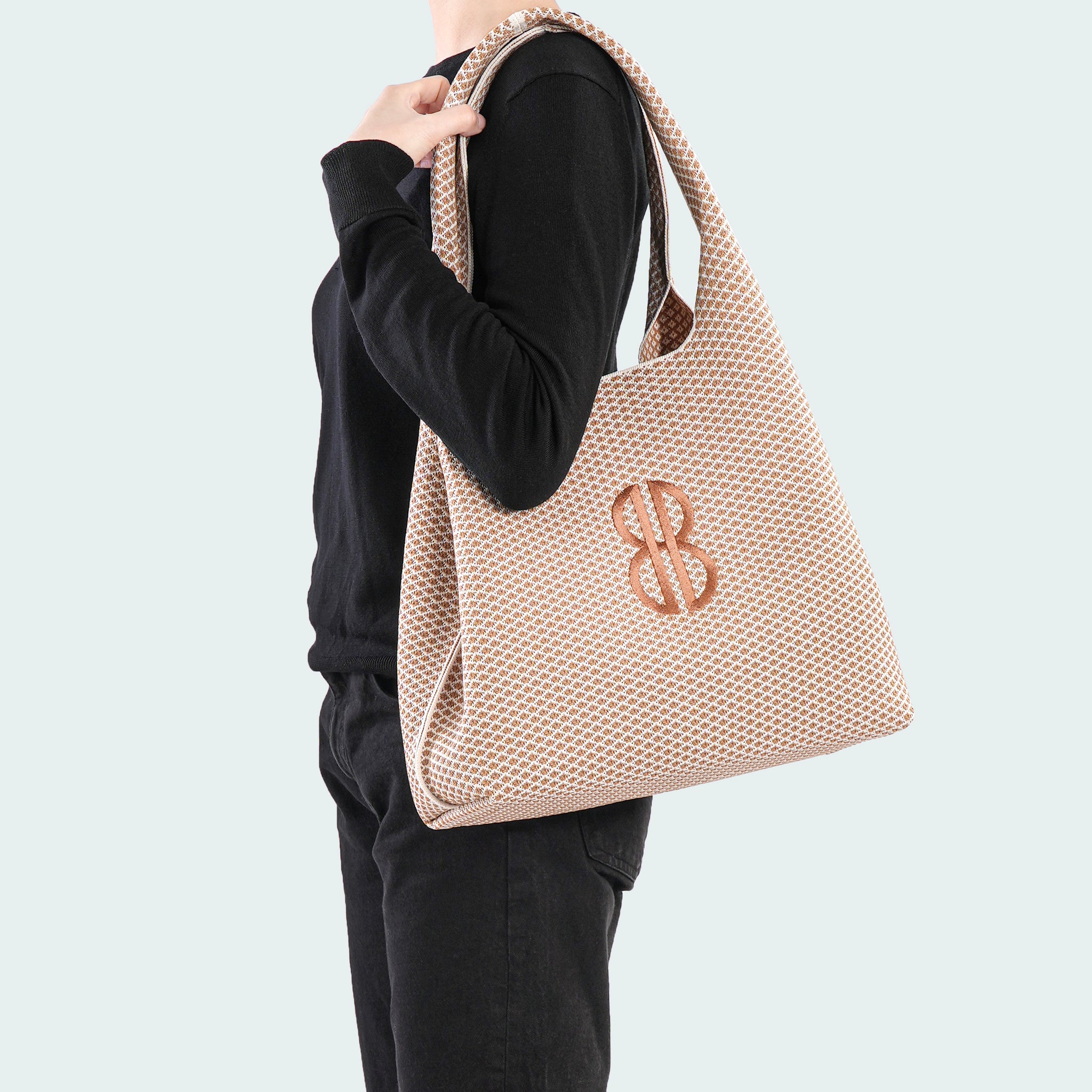 Sutton City Tote - Buckthorn Diamond Monogram / Detachable Metal Chain draped on shoulder