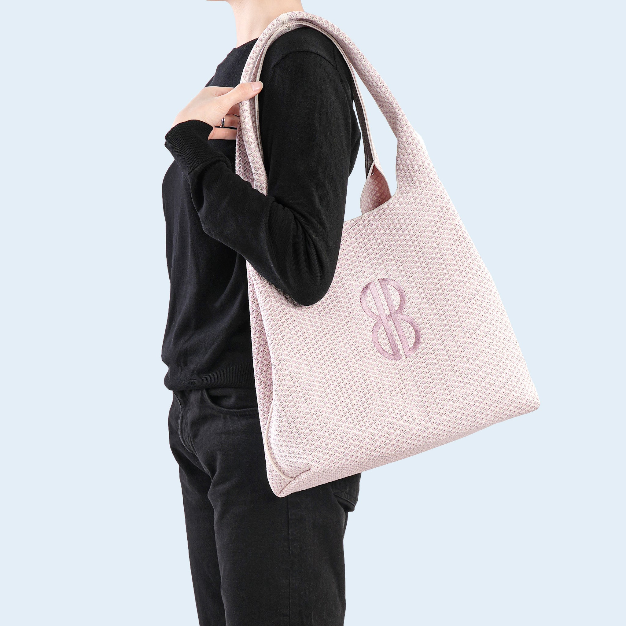 Sutton City Tote - Petal Pink Diamond Monogram / Detachable Metal Chain draped on shoulder