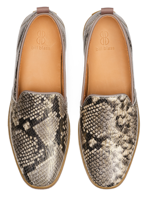 Sutton Leather Slip On seen from above - Gold Printed Snake