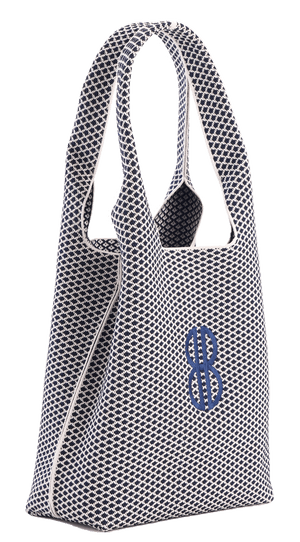 Sutton City Tote - Navy Diamond Monogram / Detachable Metal Chain - Medium