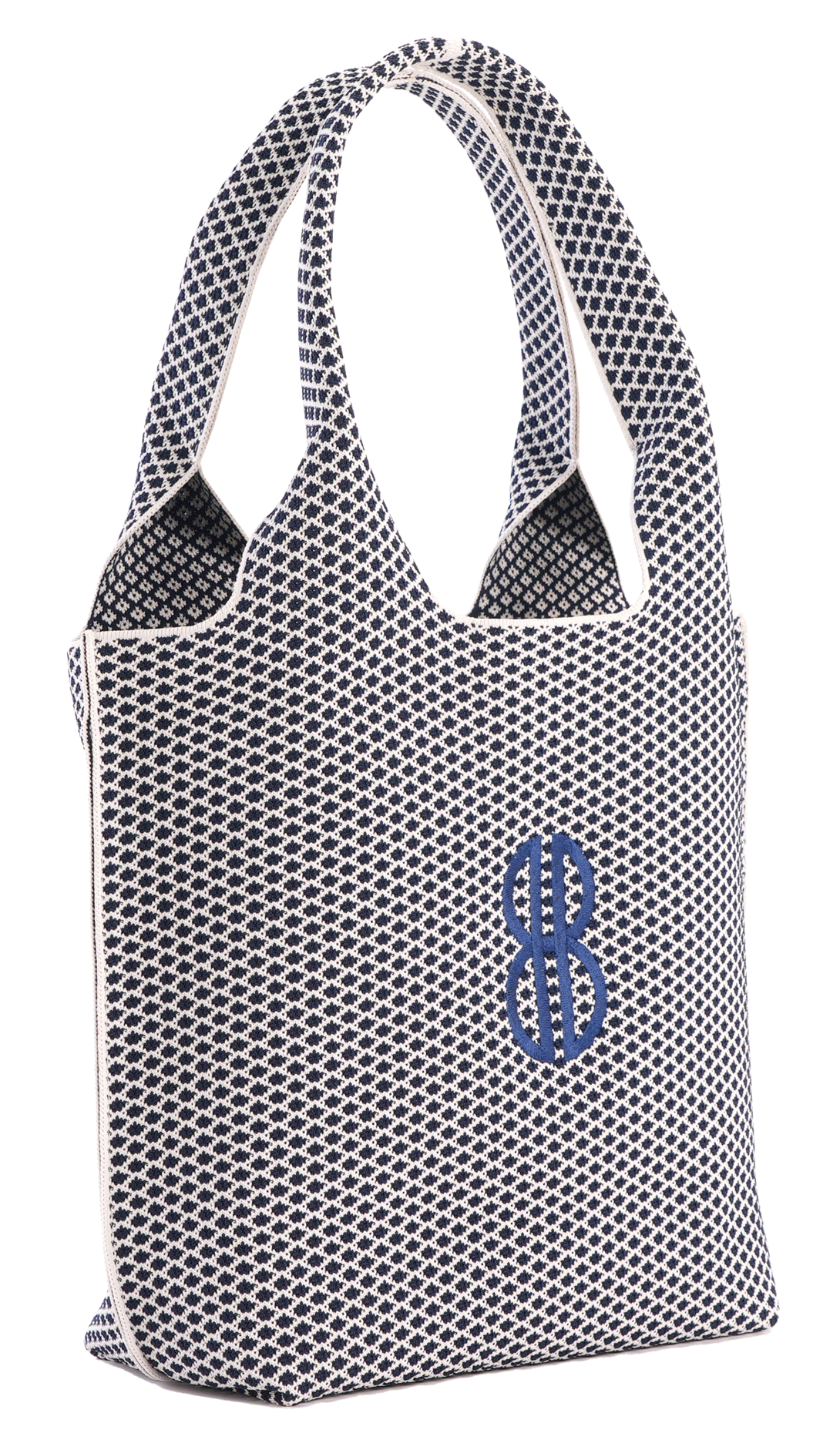 Sutton City Tote - Navy Diamond Monogram / Detachable Metal Chain - Medium