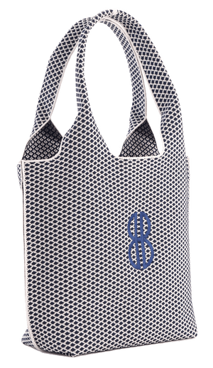 Sutton City Tote - Navy Diamond Monogram / Detachable Metal Chain - Medium