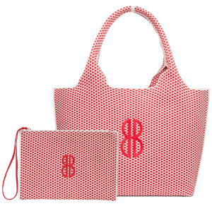 Sutton City Tote - Red Diamond Monogram / Detachable Metal Chain - Large