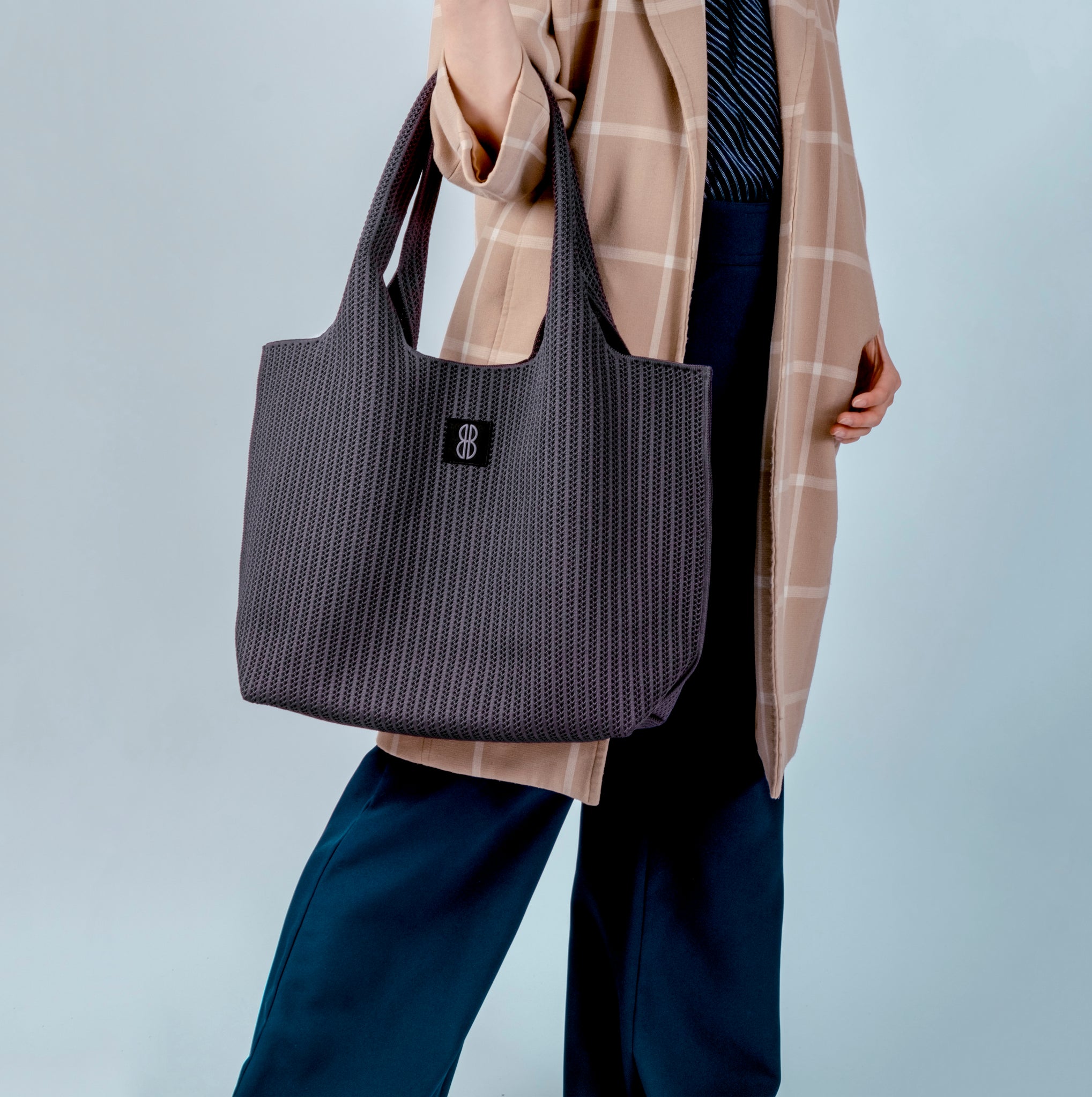 large - Charcoal Stripe tote with pouch