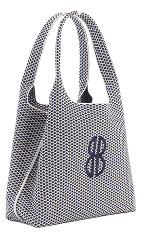 Sutton City Tote - Navy Diamond Monogram / Detachable Metal Chain - Large