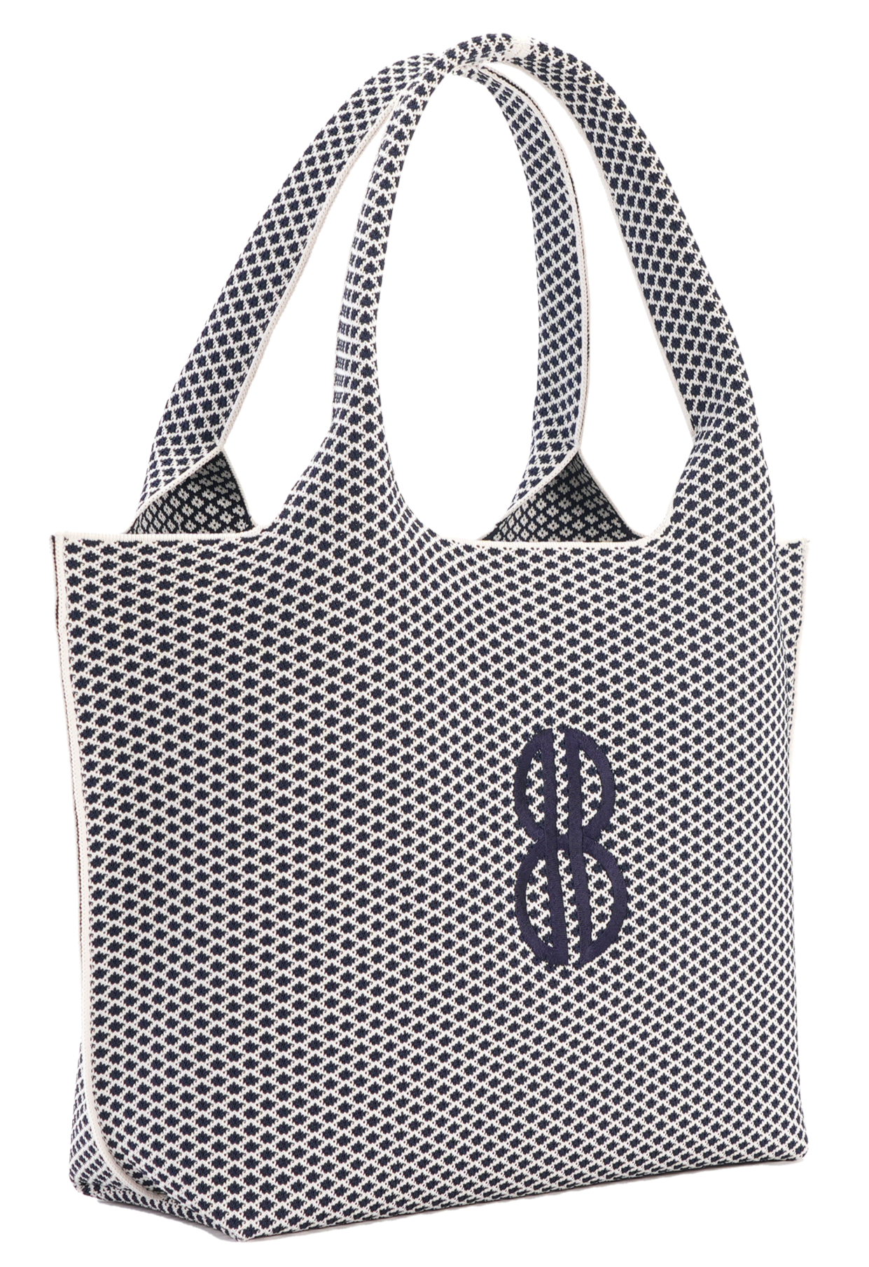 Sutton City Tote - Navy Diamond Monogram / Detachable Metal Chain - Large