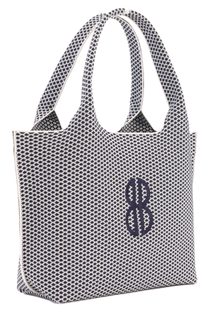 Sutton City Tote - Navy Diamond Monogram / Detachable Metal Chain seen the other side