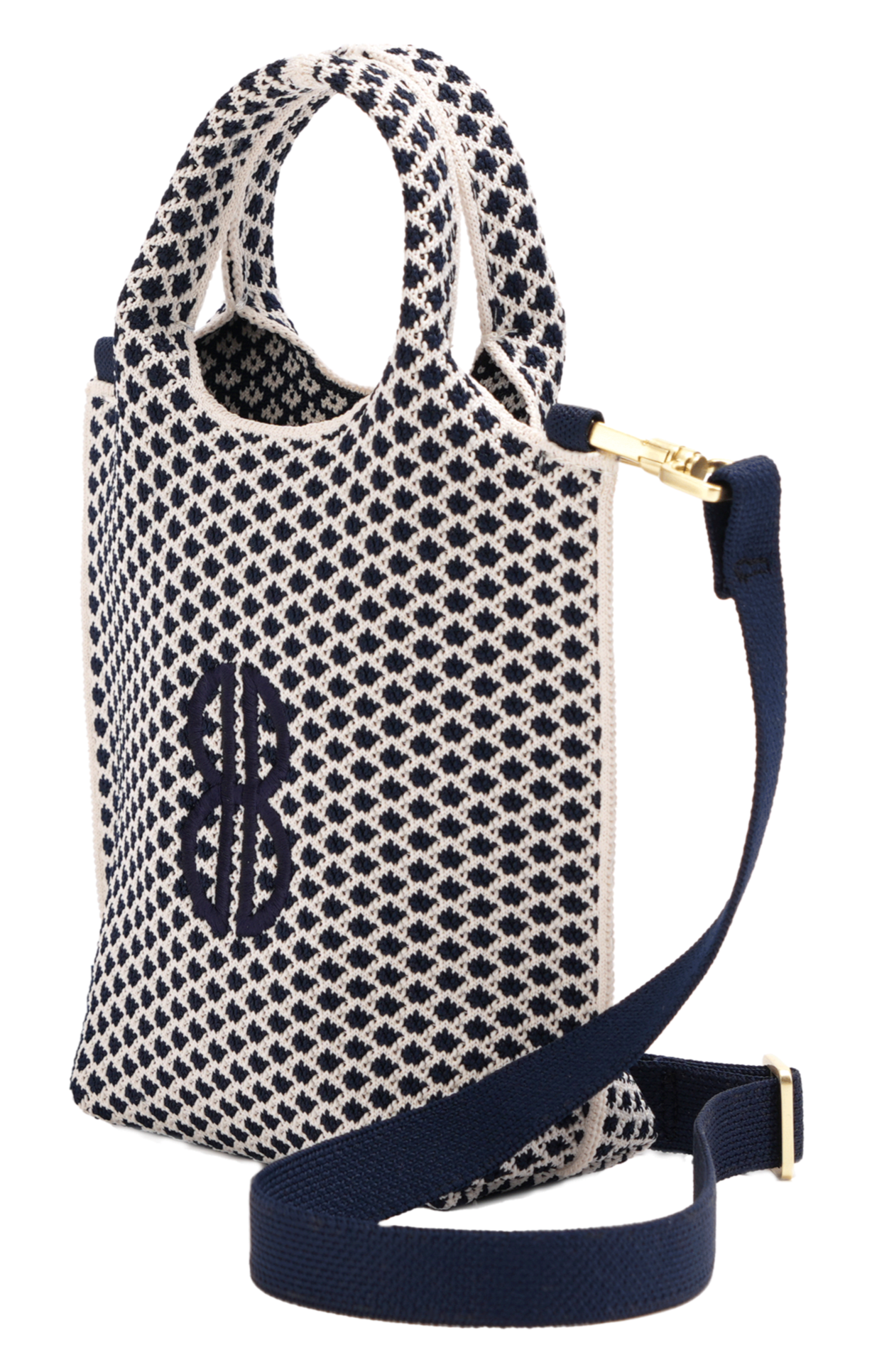 Sutton City Tote - Navy Diamond seen from the side