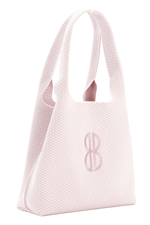 Sutton City Tote - Petal Pink Diamond Monogram / Detachable Metal Chain seen from the side