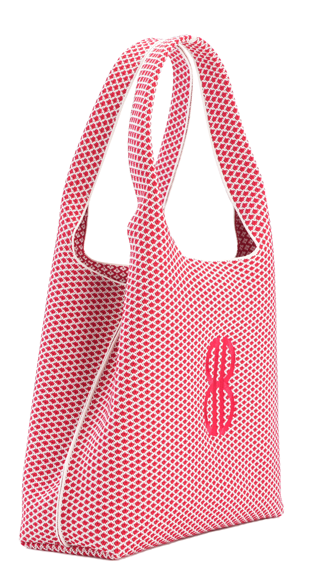 Sutton City Tote - Red Diamond Monogram / Detachable Metal Chain seen from the side