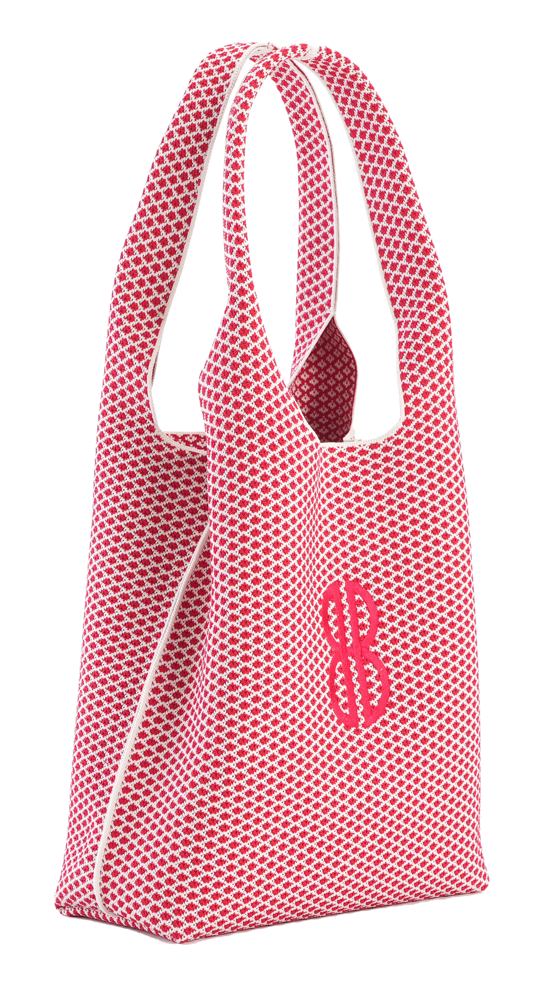 Sutton City Tote - Red Diamond / Detachable Metal Chain seen from the side